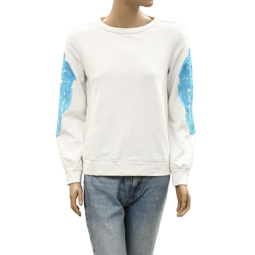 Lilly Pulitzer Rooney Sweatshirt Top Embroidered Patchwork Cotton XS 287605